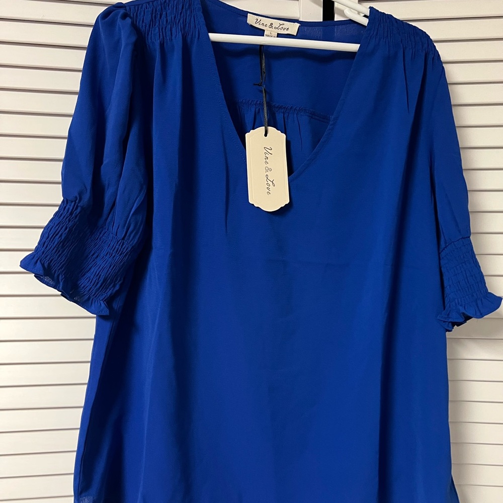 Vine &Love Royal Blue V neck blouse